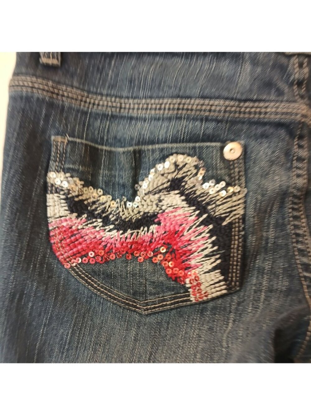 Akademiks Womens Sz 8 Embellished Skinny Jeans Sequin Back Pockets Dark Wash *N3 - Picture 14 of 15